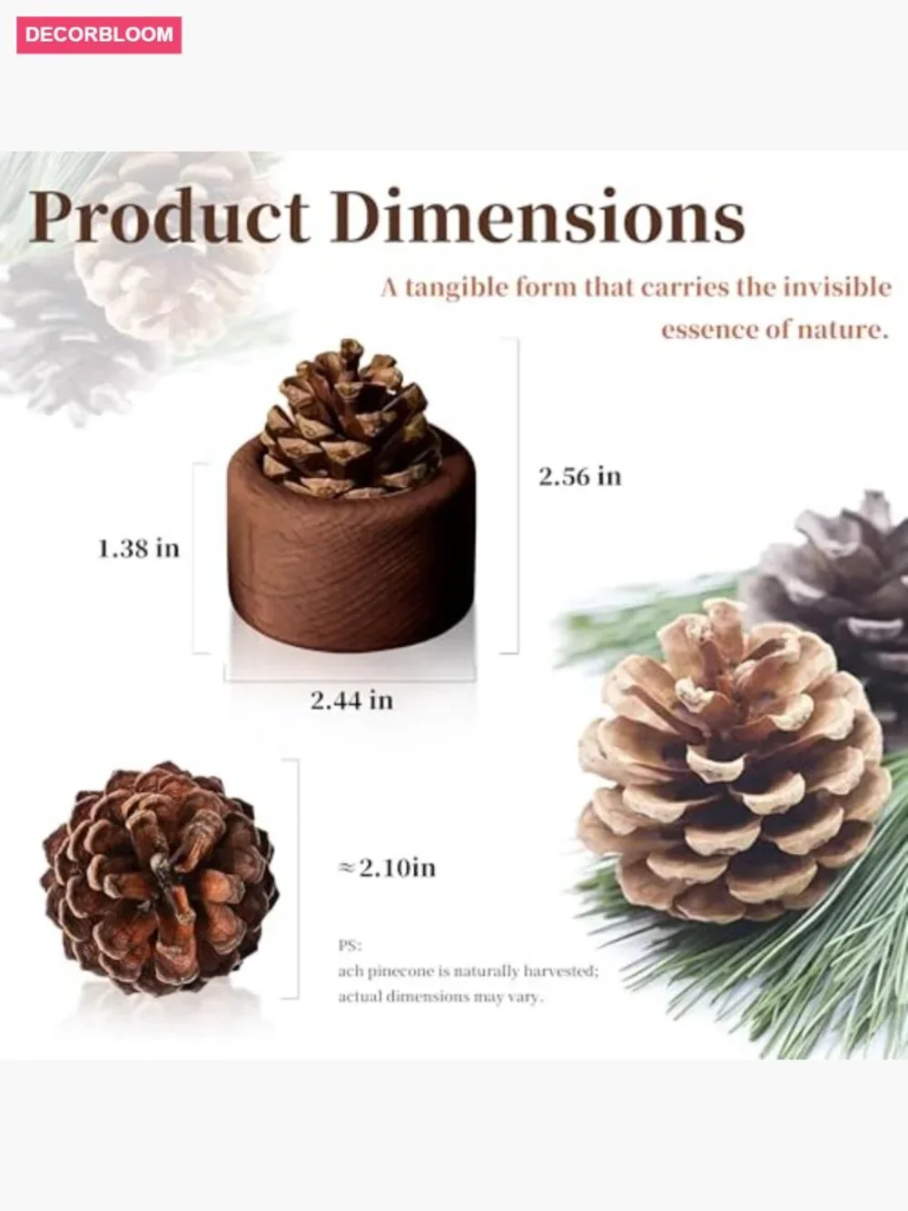 2 Pack Pinecone Passive Essential Oil Diffuser Set, Natural Wood Aroma Diffuser